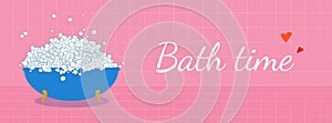 Bath time background with bubble bath vector illustration