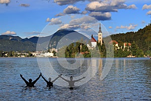 Bath time at Bled lake