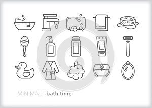 Bath time icons for cleaning and washing
