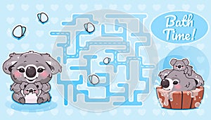 Bath time labyrinth with cartoon character template