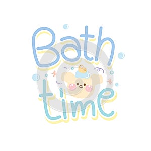 Bath time text with face dog and duck cartoon.Font design