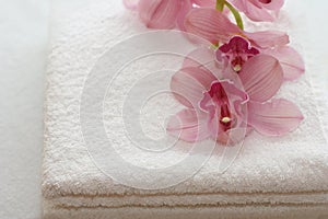 Bath towels with orchids