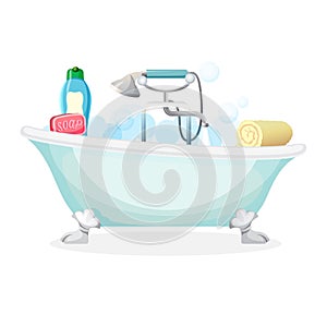 Bath tub isolated full of foam with bubbles