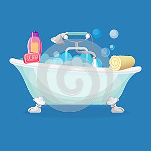 Bath tub isolated full of foam with bubbles