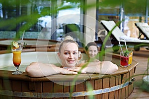 Bath in a tub. Rest in a holiday resort. Summer getaway.