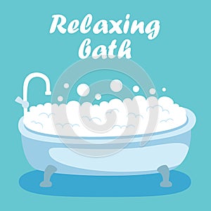 Bath Tube Water with Soap Bubble Foam Vector