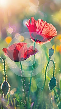 Bathed in sunlight, these red poppies sway gently, a vivid reminder of the valor and sacrifices commemorated on Memorial photo