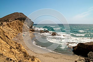 Bathers in Los Amarillos cove in the Mediterranean Sea. photo