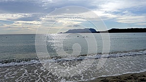 bathers in the sea during a day in the Mediterranean sea.