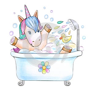 Bathing baby unicorn.