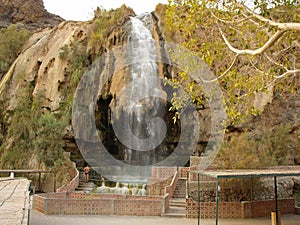 Bathing facility with cascading hot springs at Hammamat Ma`In Hot Springs, Jordan