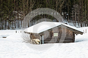 Bathing hut at Lake Geroldsee in winter