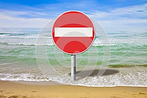 Bathing prohibition - concept image with road sign