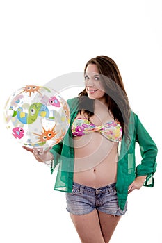 Bathing suit beach ball woman