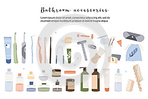 Bathroom accessories, bath items, toiletry. Organic cosmetics. Zero waste bathroom, reusable products