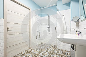 Bathroom adapted for disabled people. Contemporany accessibility indoor architecture photo