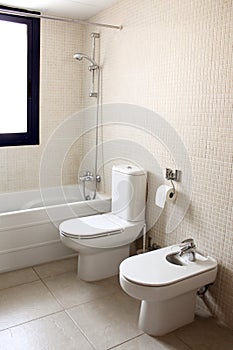 Bathroom with bath toilet and bidet