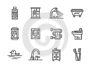 Bathroom black line icons