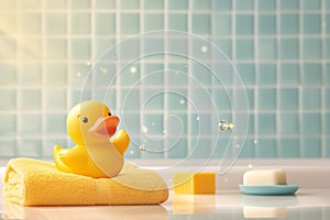 Bathroom charm Cheerful yellow duck toy adds playfulness to decor