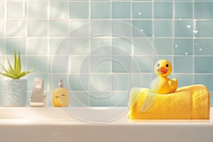 Bathroom charm Cheerful yellow duck toy adds playfulness to decor