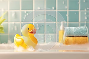 Bathroom charm Cheerful yellow duck toy adds playfulness to decor