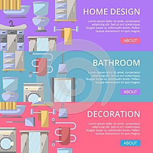 Bathroom decoration poster set in flat style