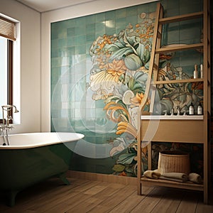 bathroom designs with flowers tiled interior