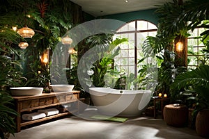 bathroom with exotic rainforest influences