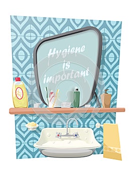 Bathroom faucet , sink , mirror and other hygienic things