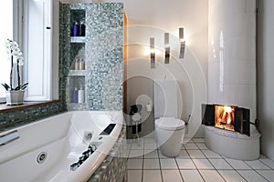 Bathroom with fireplace