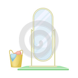 Bathroom Floor Mirror and Laundry Hamper Vector Set