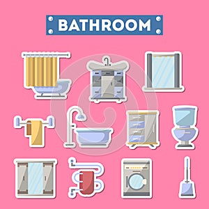 Bathroom furniture icon set in flat style