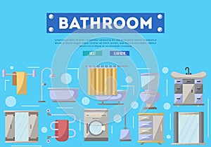Bathroom furniture renovation poster in flat style