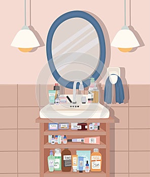 bathroom with a group of skincare products