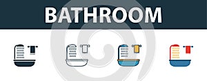 Bathroom icon set. Four elements in diferent styles from real estate icons collection. Creative bathroom icons filled, outline,