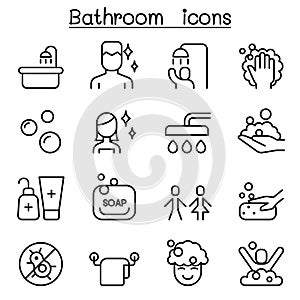 Bathroom icon set in thin line style