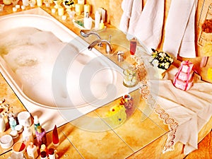 Bathroom interior with bubble bath.