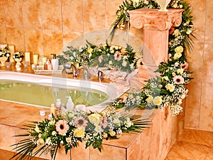 Bathroom interior with bubble bath