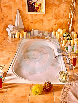 Bathroom interior with bubble bath