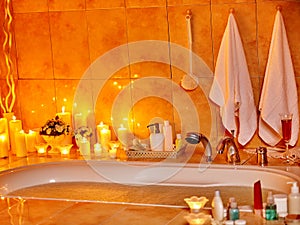 Bathroom interior with bubble bath