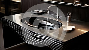 Bathroom interior detail with elegant trendy ultra modern design sink