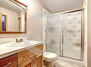 Bathroom interior. Glass door shower