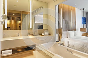 Bathroom interior of a hotel room with modern design photo