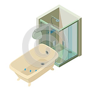 Bathroom interior icon isometric vector. New shower cubicle and bath with shower