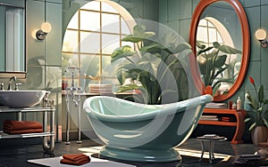 bathroom interior room with furniture bathtub shel Generative AI photo