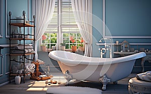 bathroom interior room with furniture bathtub shel Generative AI