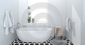 El cuarto de bano bano, diseno  una imagen tridimensional creada usando un modelo de computadora copiar espacio blanco losas el cuarto de bano 