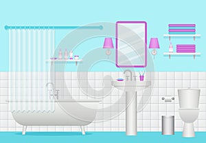 Bathroom interior. Vector illustration. Room with bath, sink and