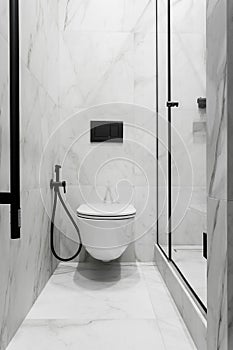 bathroom interior with white toilet and bidet