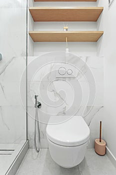 bathroom interior with white toilet and bidet